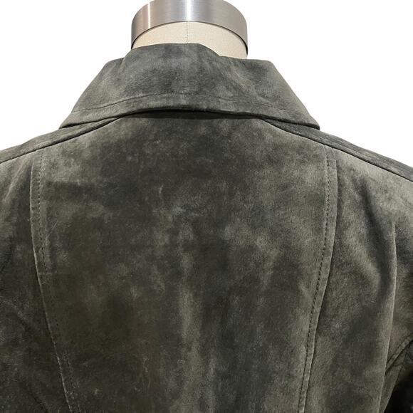 Ann Taylor Loft Jacket Womens 6 Green Suede Button Front Utility Moto - Picture 4 of 7